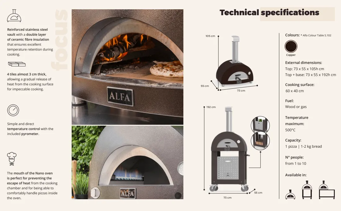 Alfa Forni Nano Wood Fired Pizza Oven (Copper)