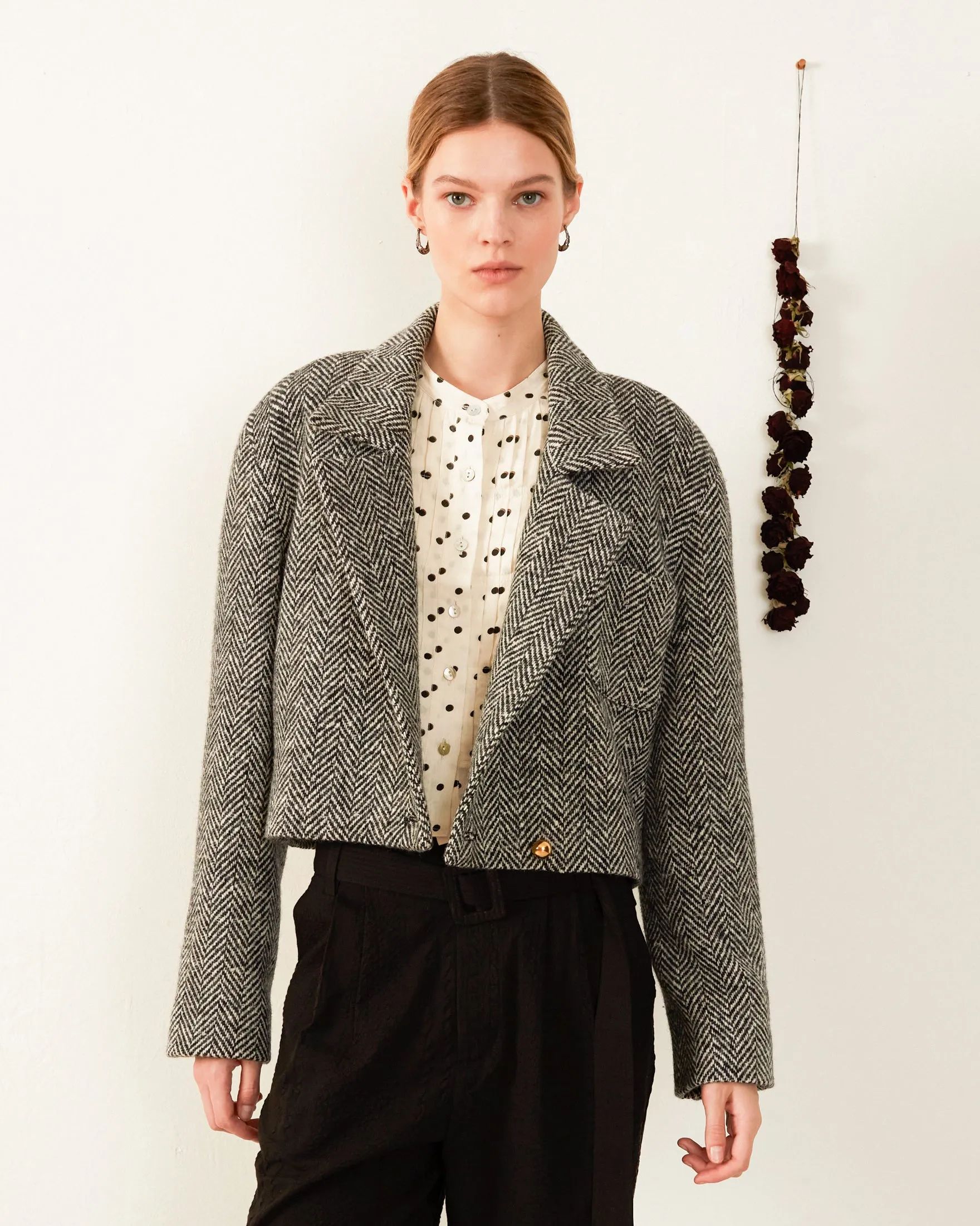 Archer Herringbone Cropped Blazer