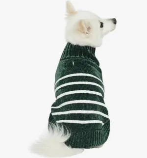 Chenille Classy Striped Sweater in Dark Green