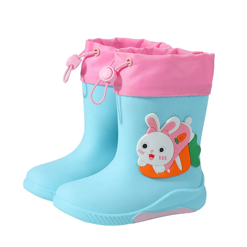 Children's cartoon rain boots plus velvet detachable rain boots for boys primary school students, middle-aged children, waterproof rain boots, medium tube water shoes