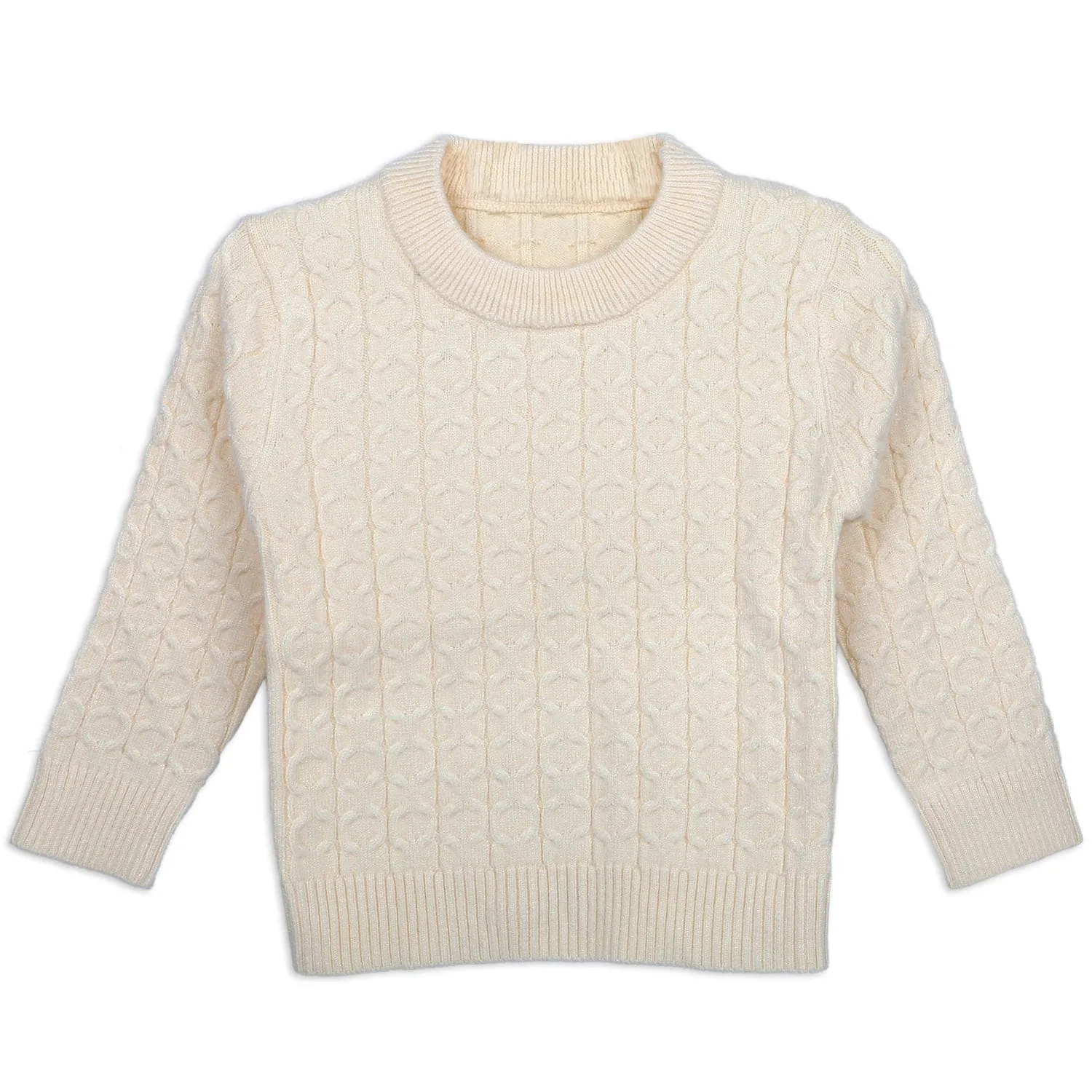 Classic Solid Round Neck Premium Full Sleeves Cable Knit Sweater - Off White