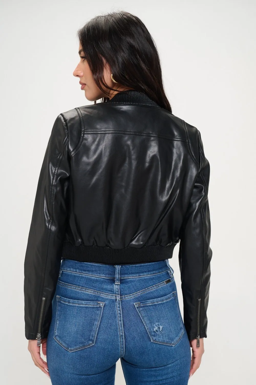 Coalition LA Zip Up Cropped Bomber Jacket