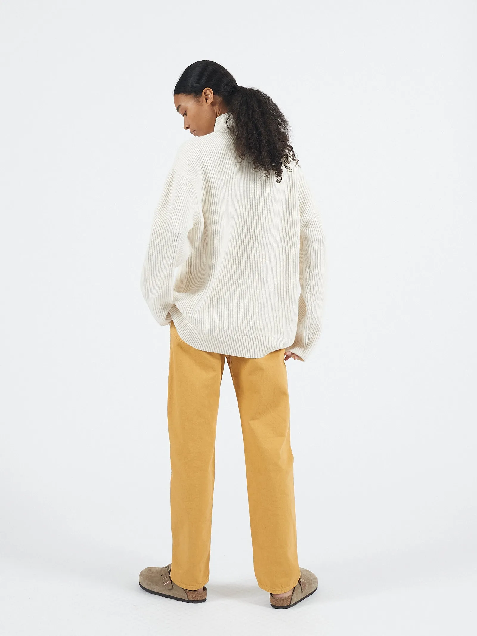 Cotton Cashmere Ribbed Mockneck in Ivory