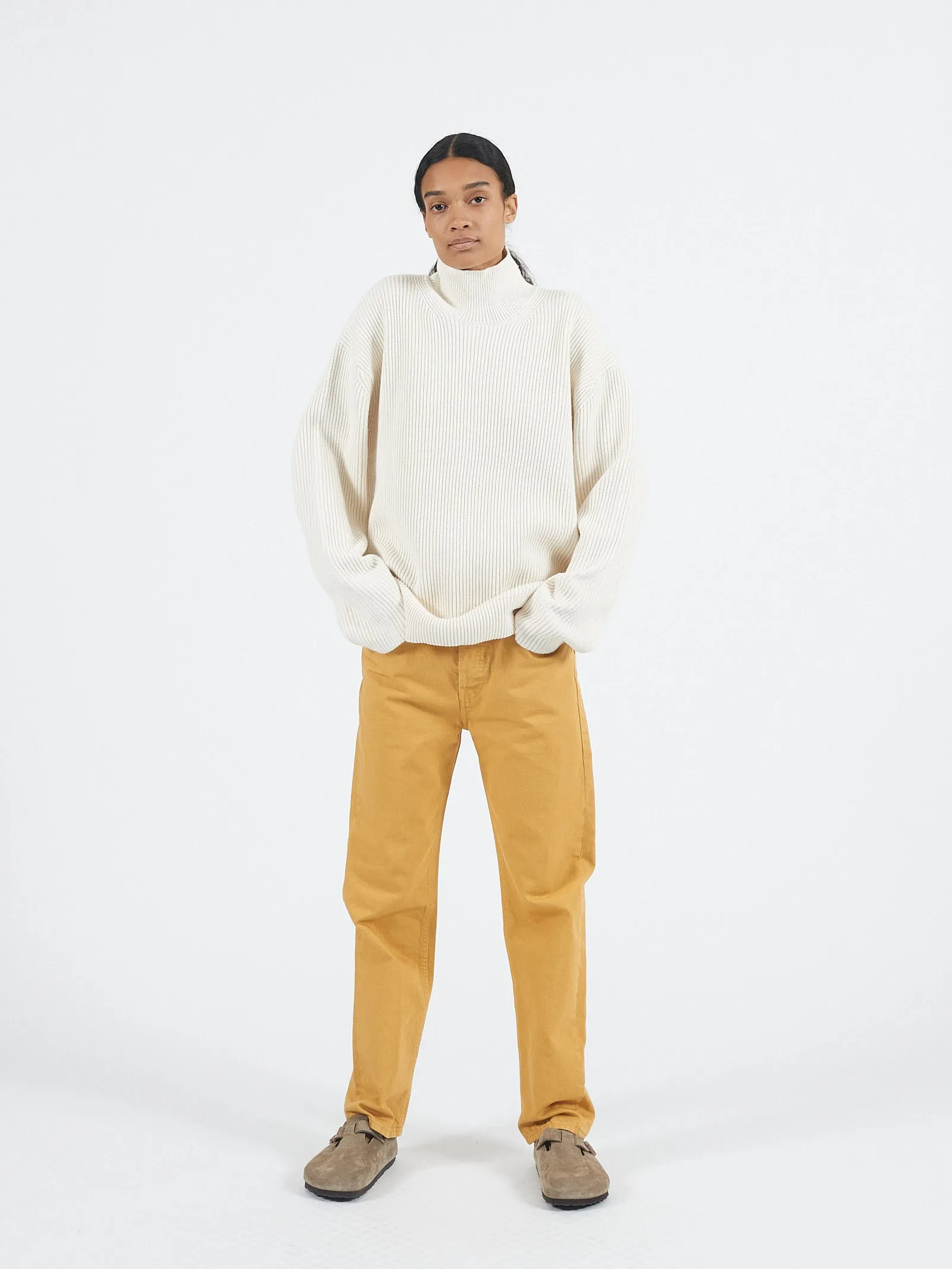 Cotton Cashmere Ribbed Mockneck in Ivory