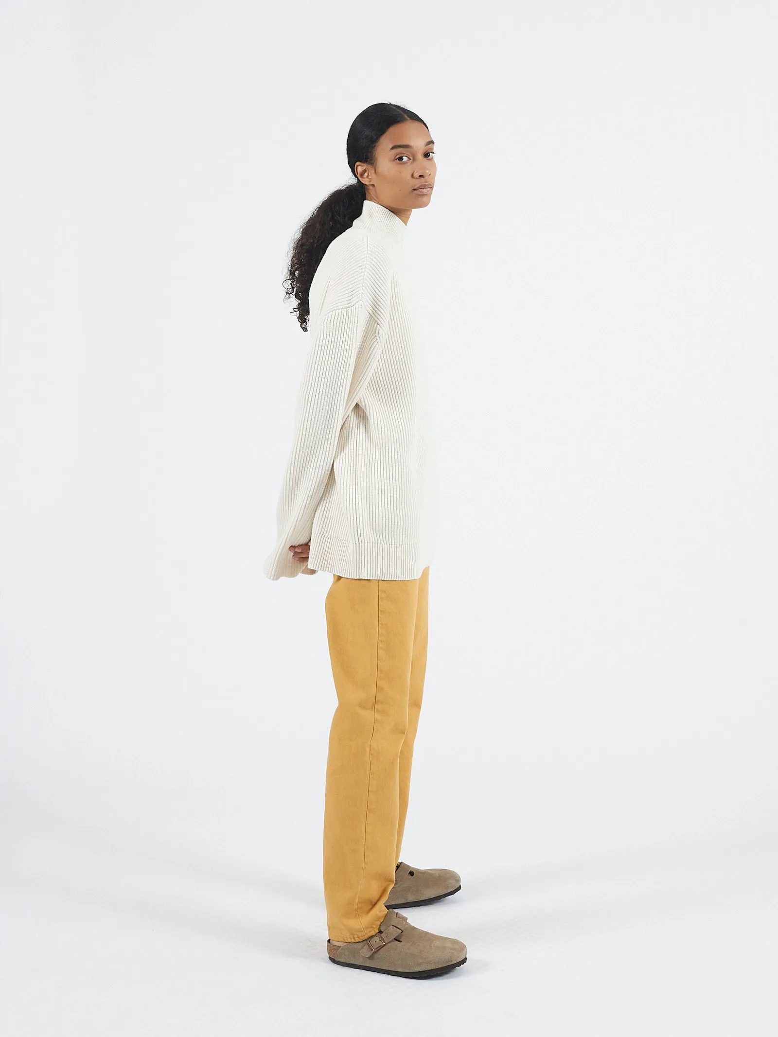 Cotton Cashmere Ribbed Mockneck in Ivory