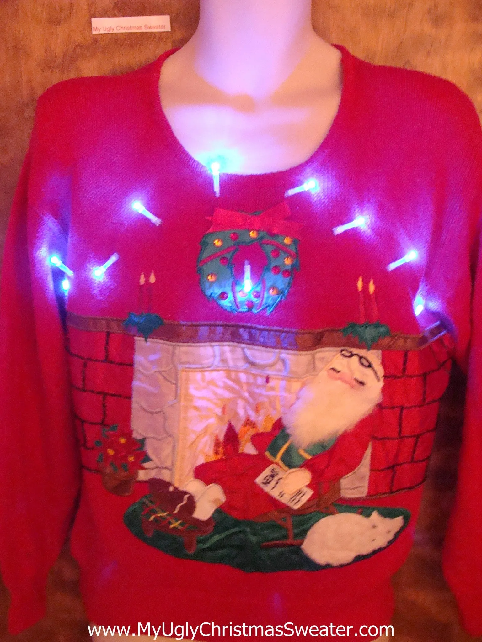 Cozy Fireplace and Santa Light Up Ugly Christmas Jumper