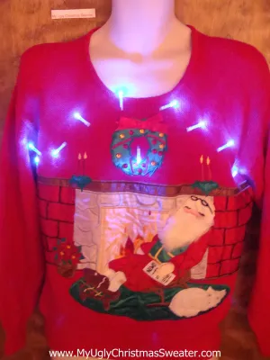 Cozy Fireplace and Santa Light Up Ugly Christmas Jumper