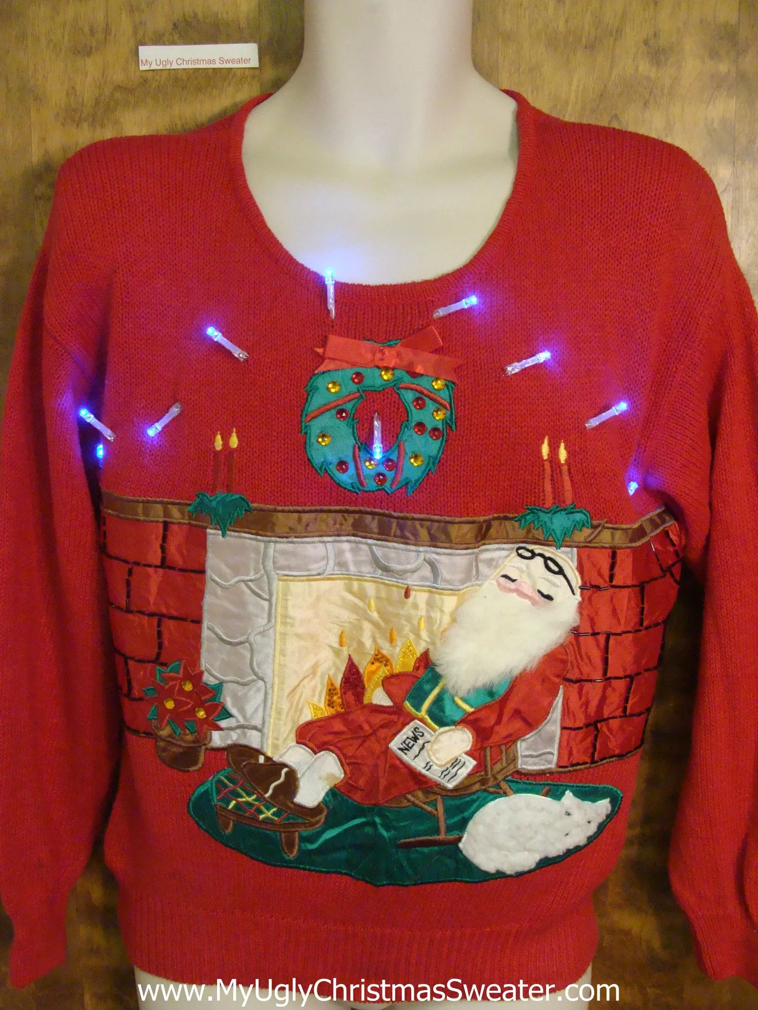 Cozy Fireplace and Santa Light Up Ugly Christmas Jumper