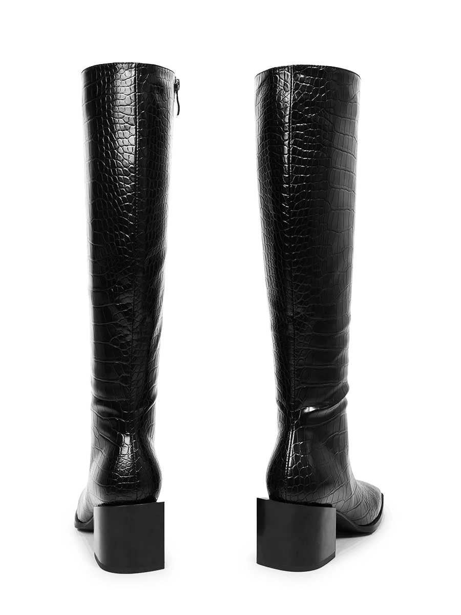 Crocodile Low Heel Knee-high Boots