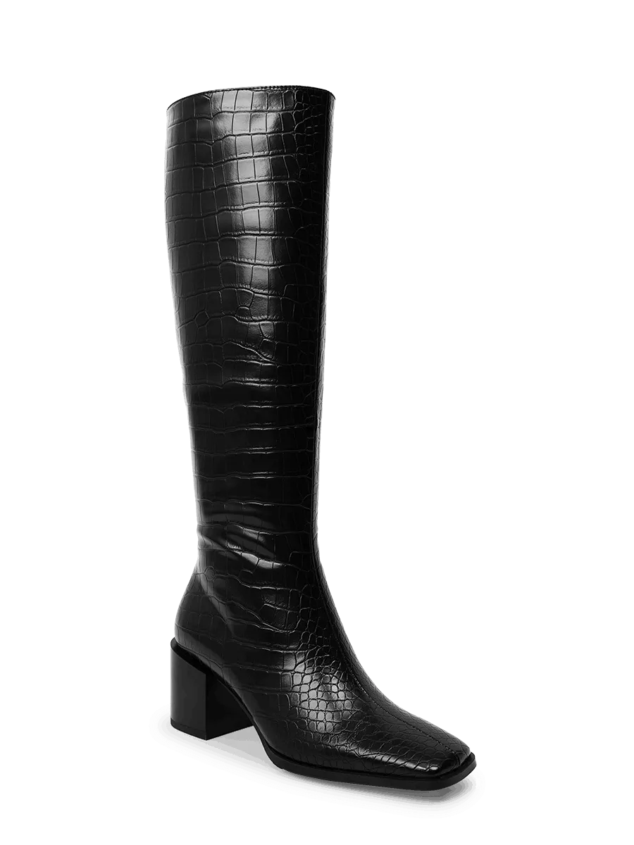 Crocodile Low Heel Knee-high Boots