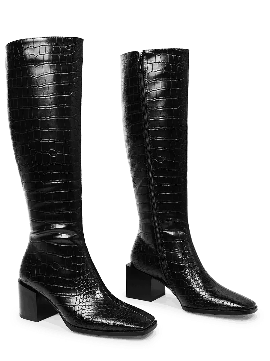 Crocodile Low Heel Knee-high Boots