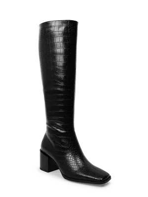 Crocodile Low Heel Knee-high Boots