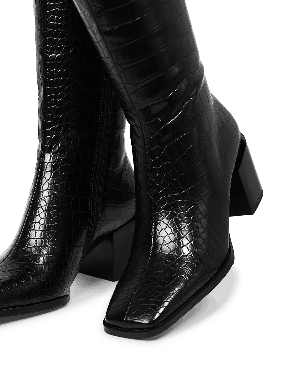 Crocodile Low Heel Knee-high Boots