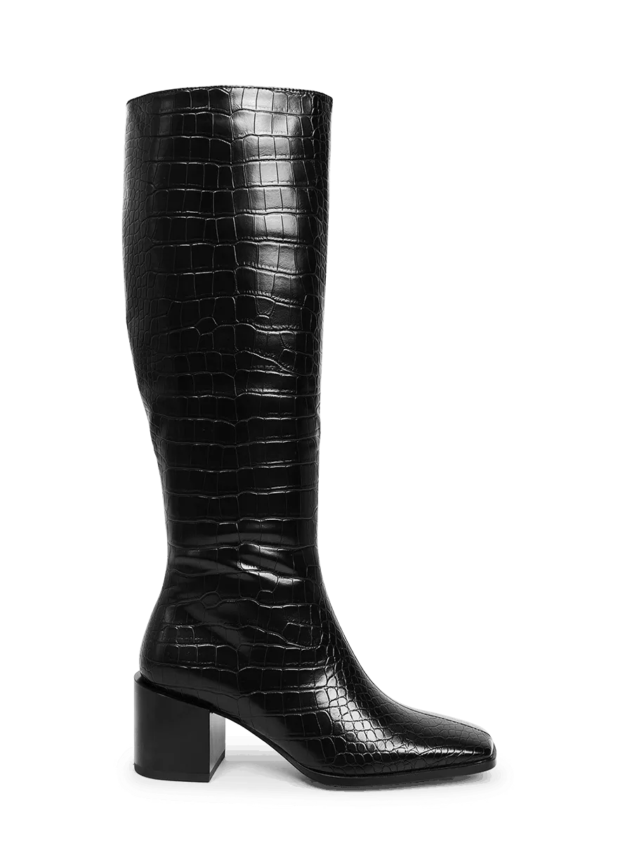 Crocodile Low Heel Knee-high Boots