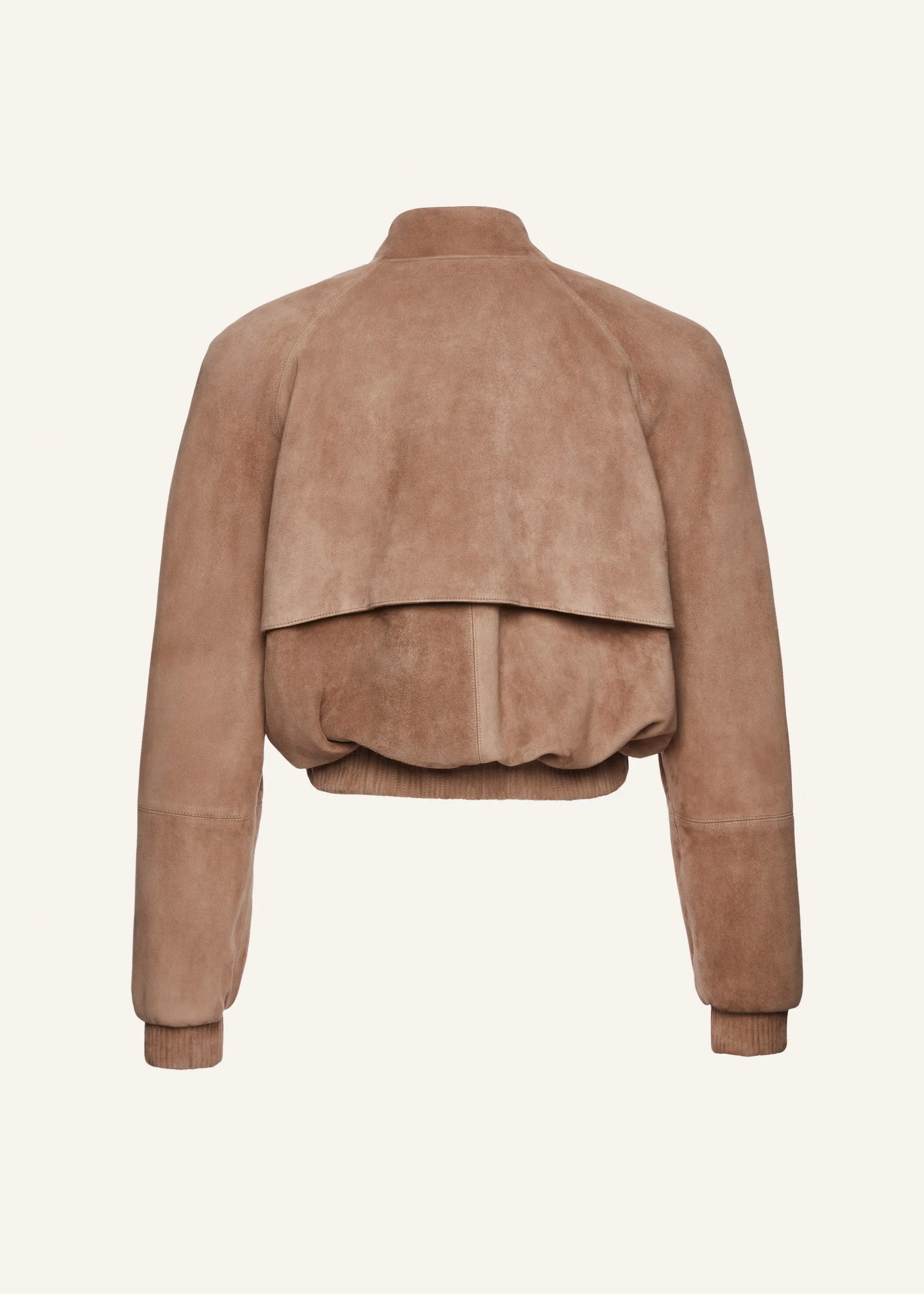 Cropped leather bomber jacket in beige suede