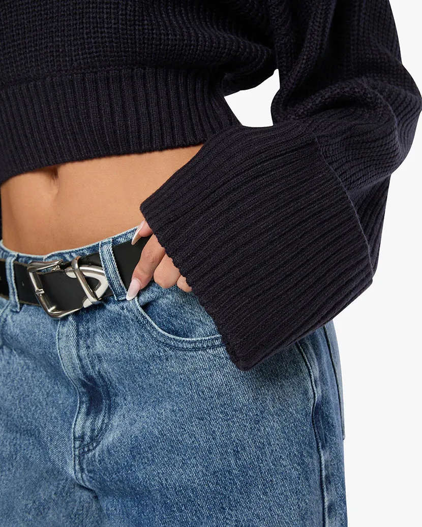 Cropped Turtle Neck Sweater Navy