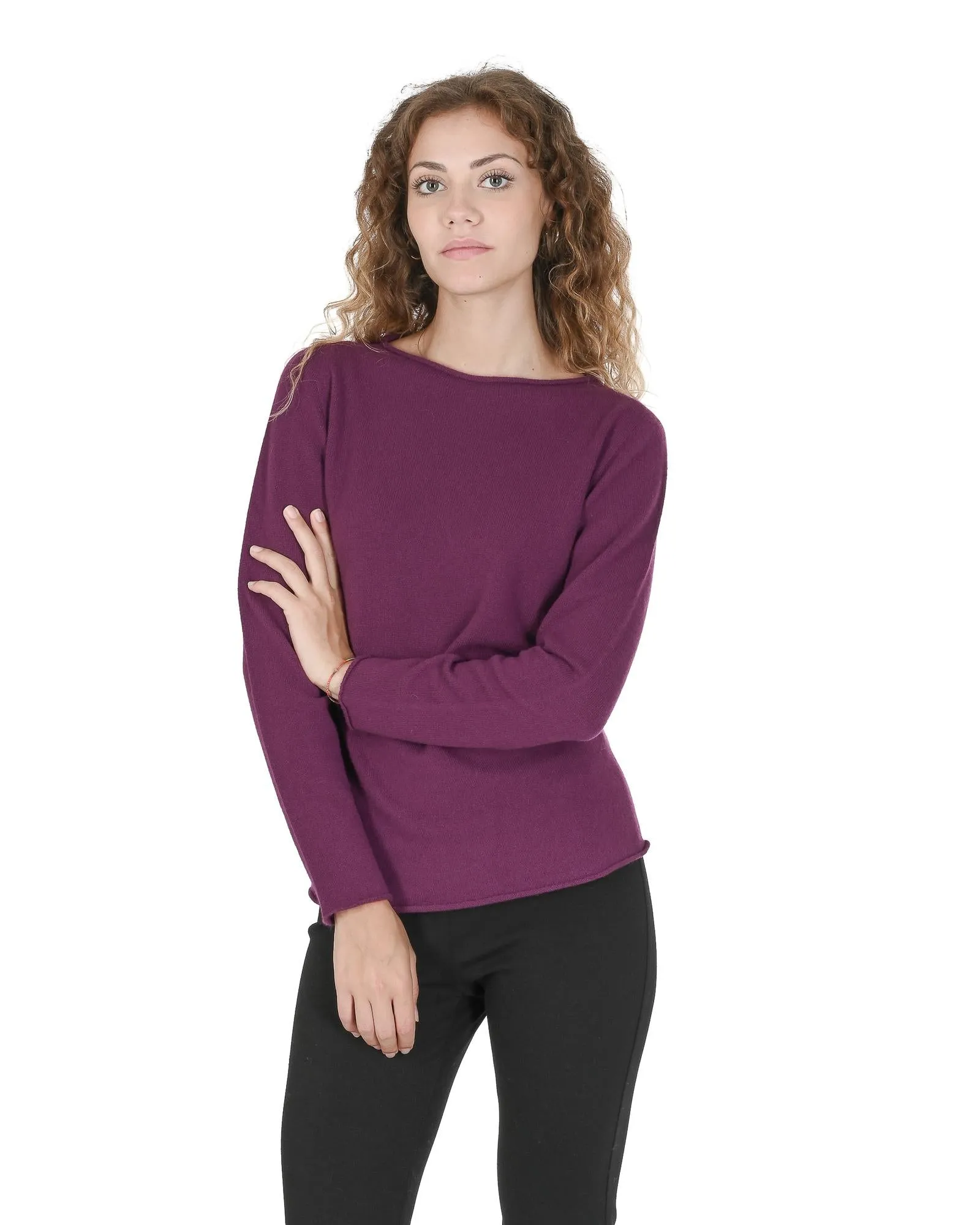 Crown of Edinburgh Cashmere Women's Cashmere Boatneck Sweater in Purple - S