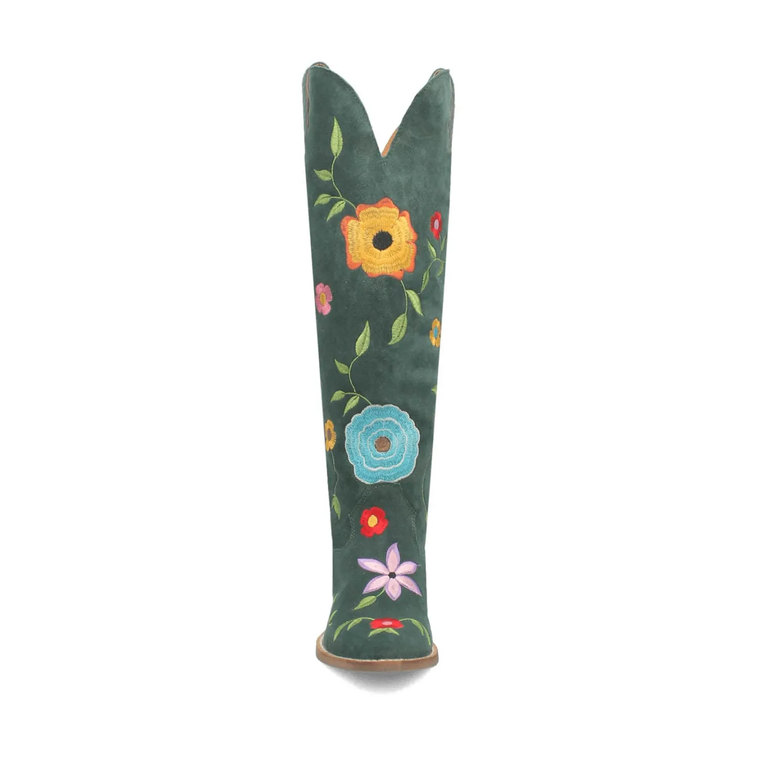 Dingo Womens Flower Power Green Suede Cowboy Boots