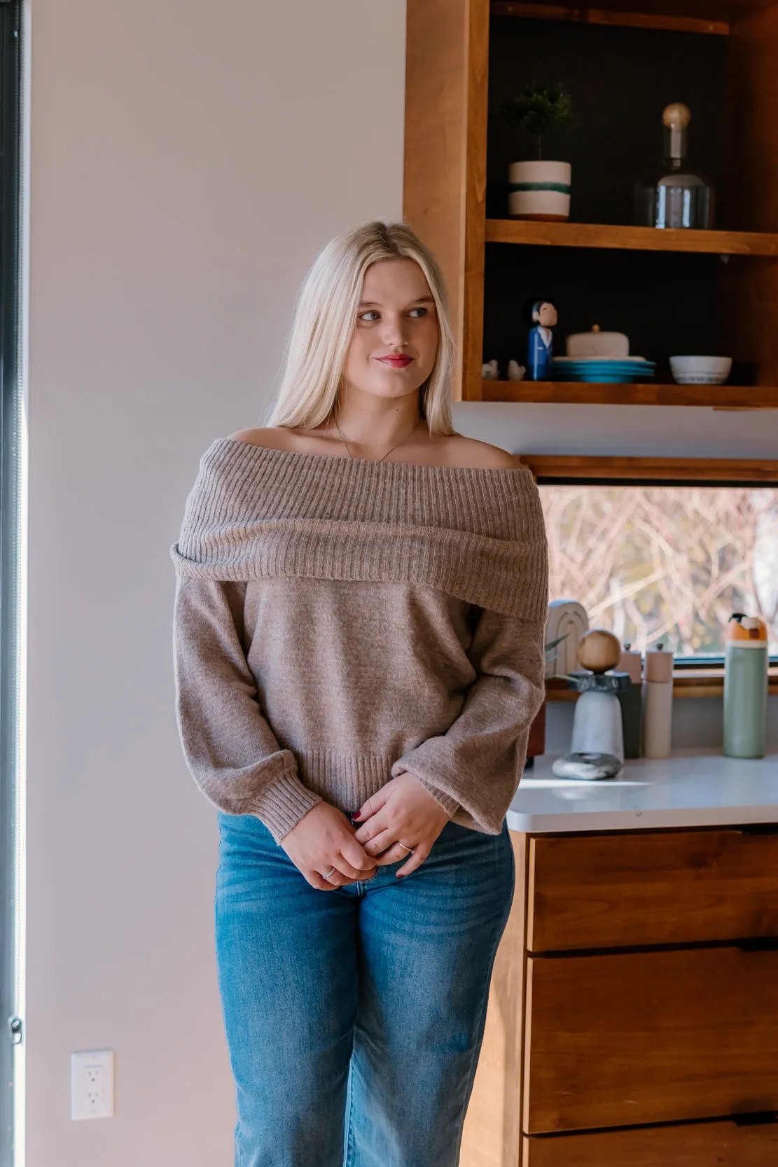 Emerson Off Shoulder Sweater | Mocha