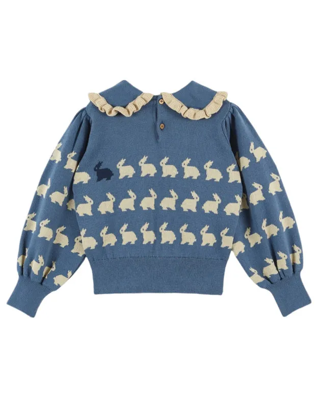 Emile et Ida Blue Rabbit Jacquard Sweater