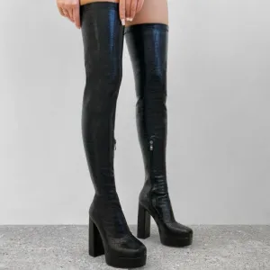 Fashion High Heels Thigh High Zip-up Platform Boots