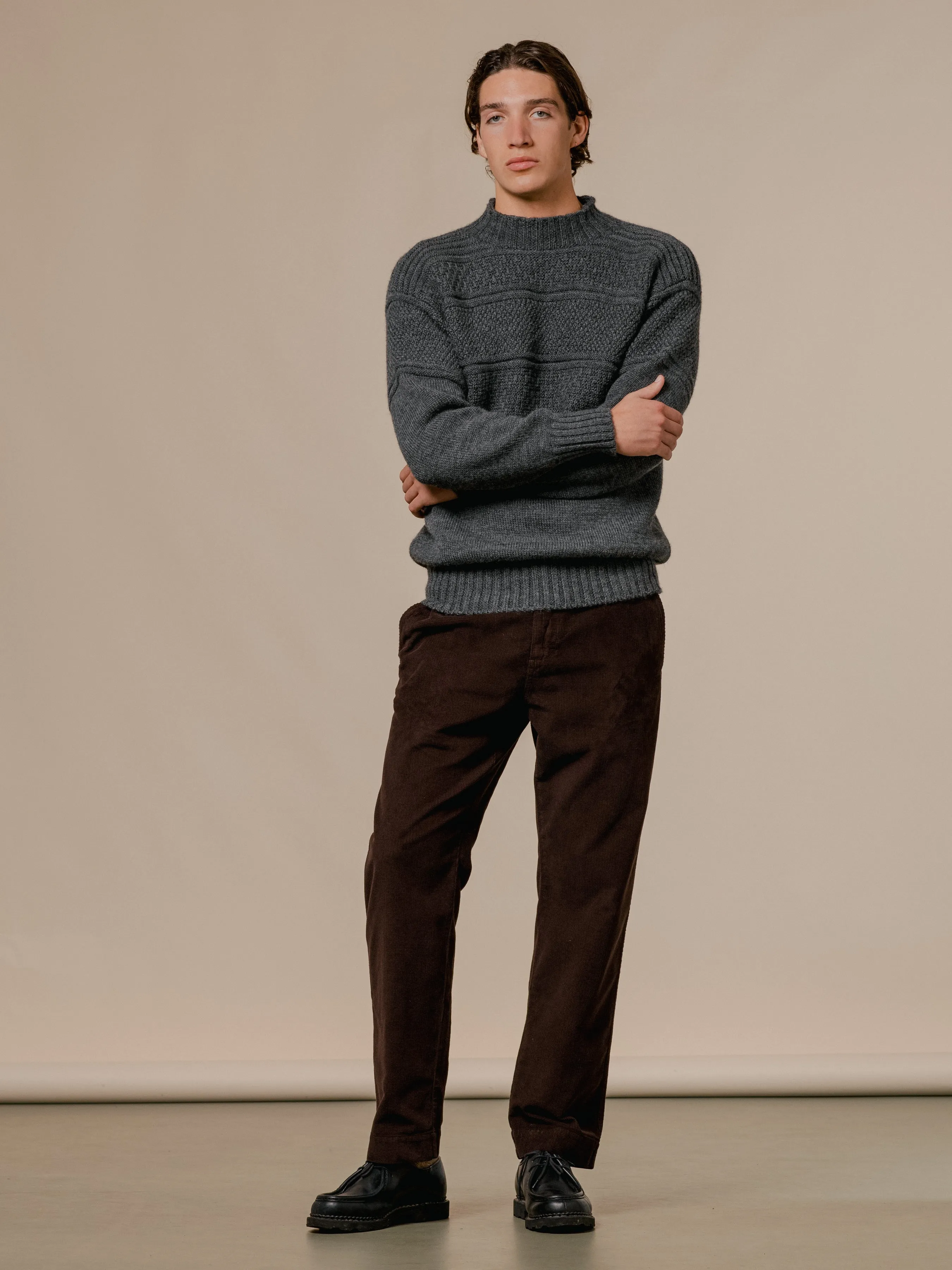 Fife Gansey Knit in Charcoal Merino Wool