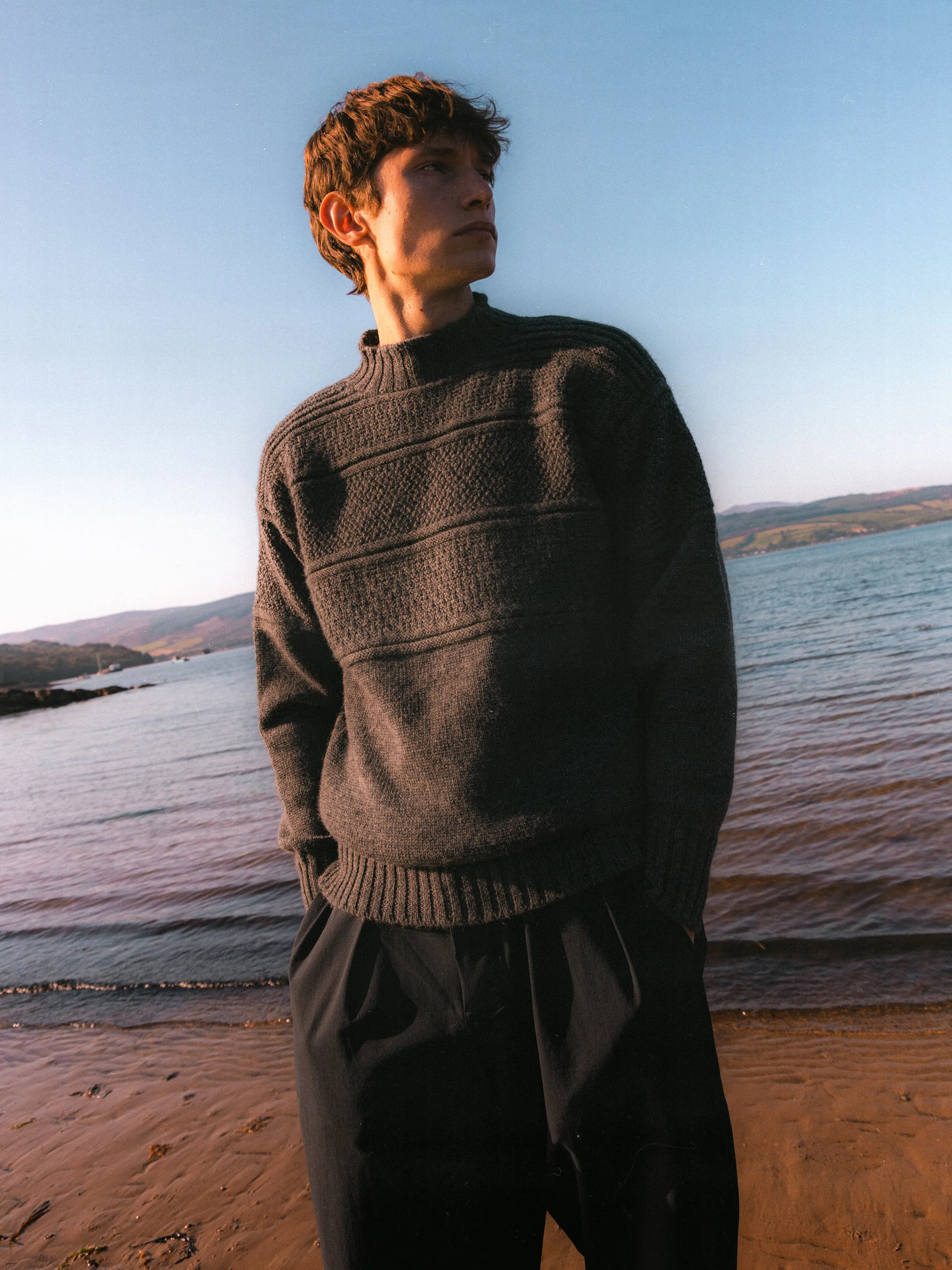 Fife Gansey Knit in Charcoal Merino Wool