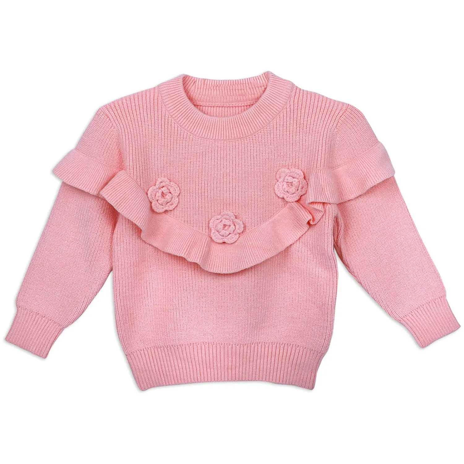 Flowers And Frills Premium Full Sleeves Knitted Sweater - Peach