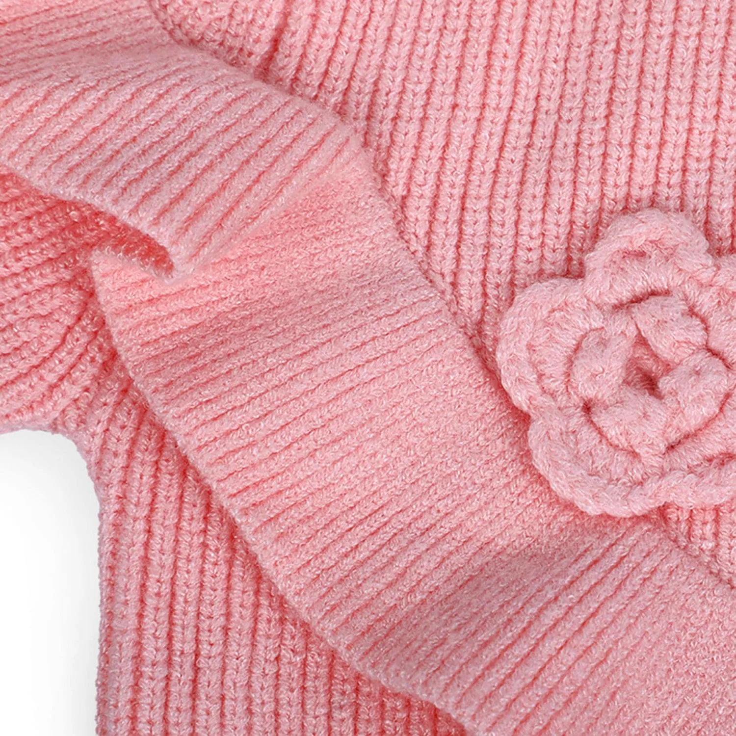 Flowers And Frills Premium Full Sleeves Knitted Sweater - Peach