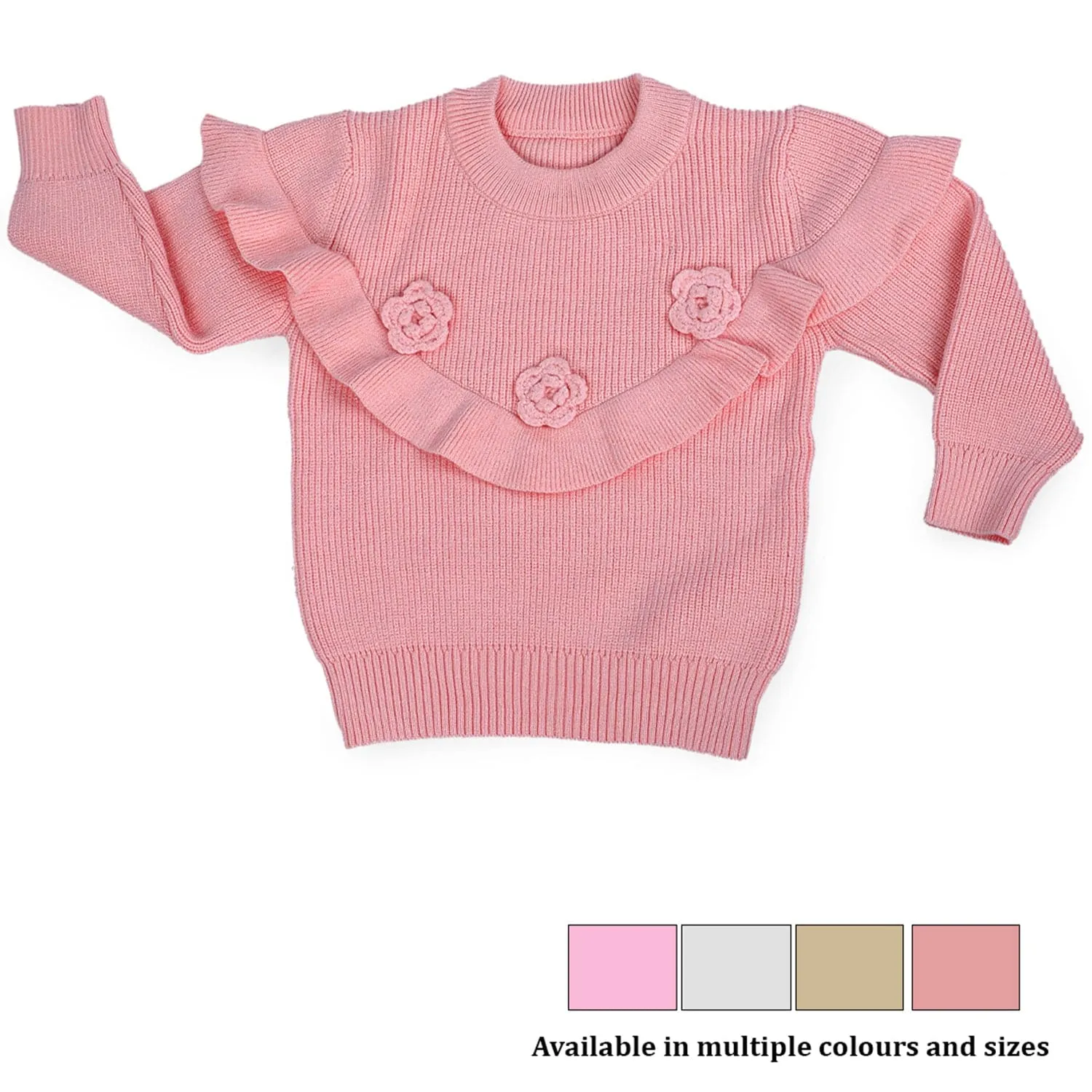 Flowers And Frills Premium Full Sleeves Knitted Sweater - Peach