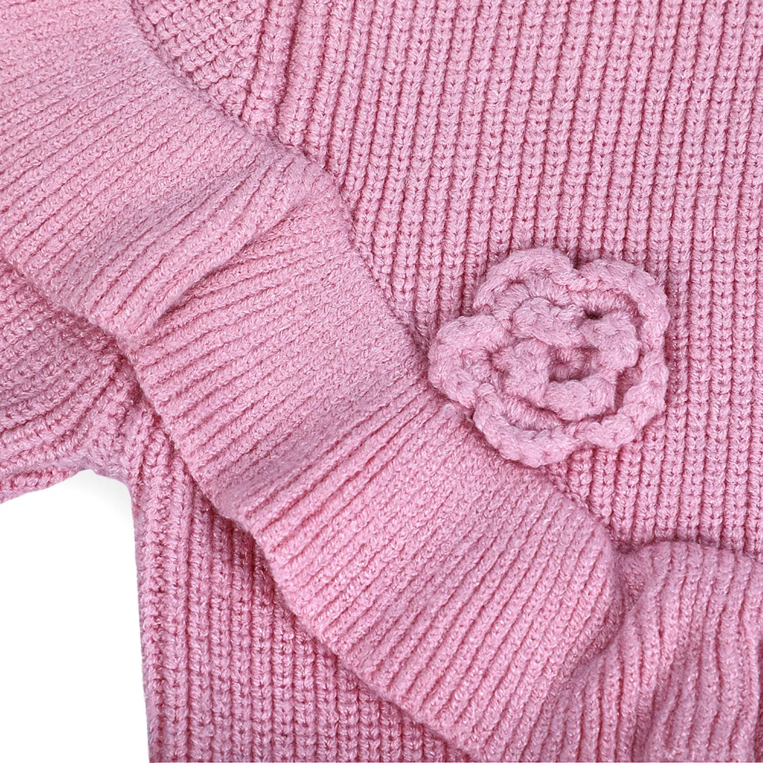 Flowers And Frills Premium Full Sleeves Knitted Sweater - Pink