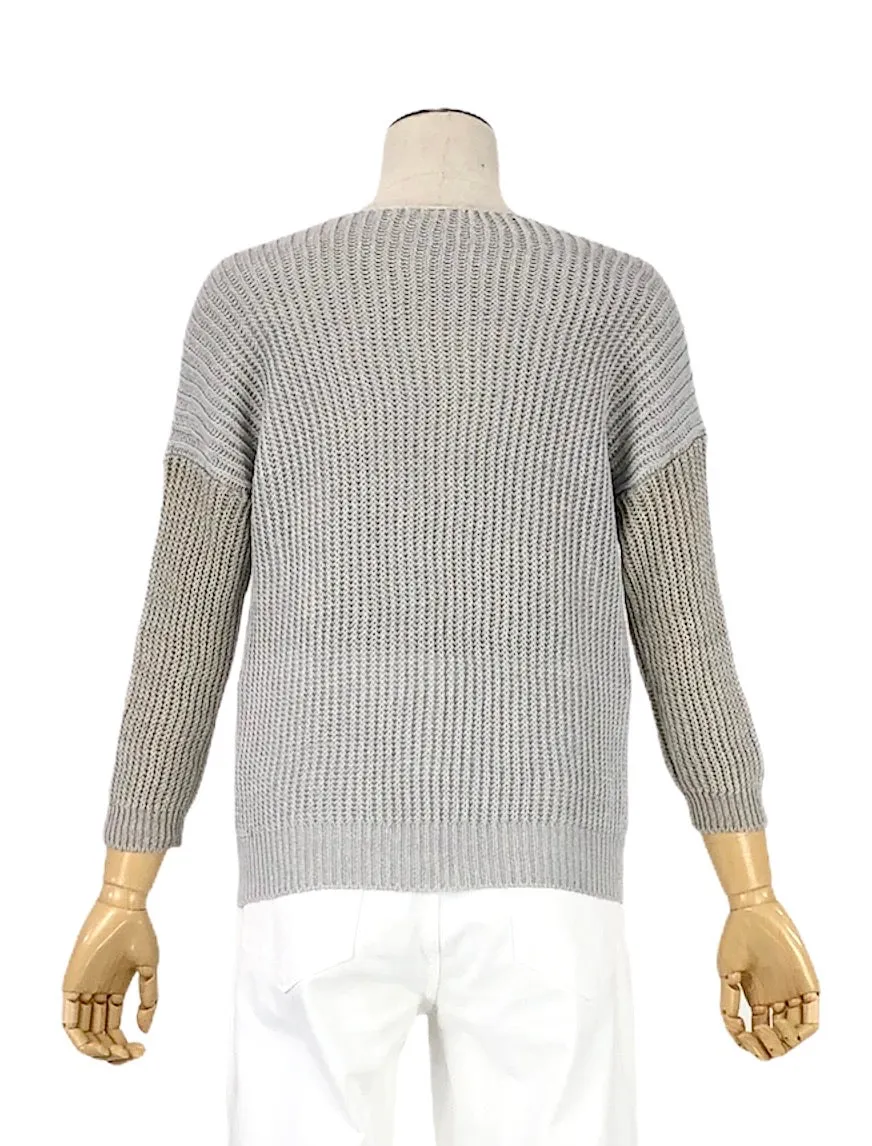 Grey Colorblock Linen Sweater | Size S