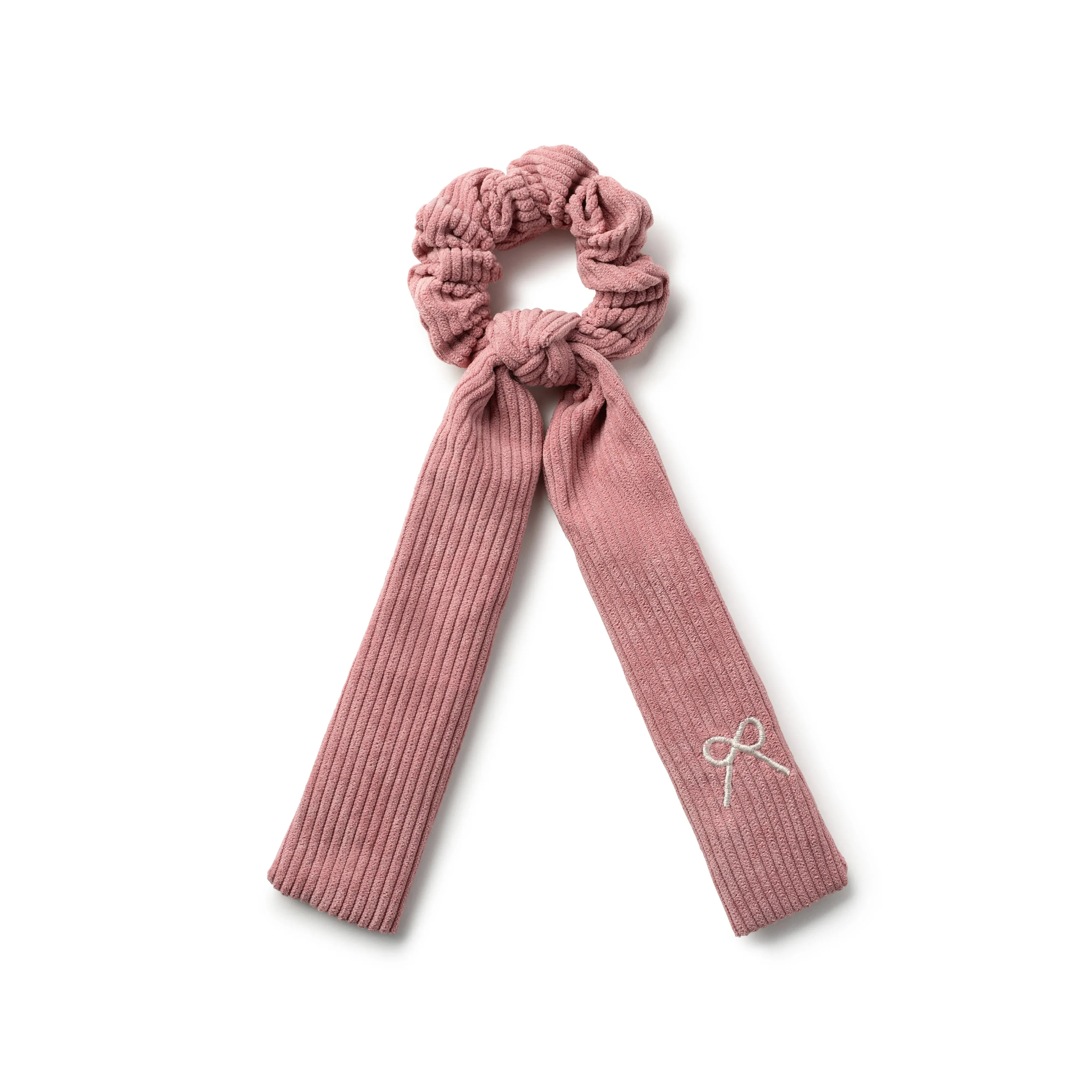 Halo Luxe Mia Corduroy Signature Bow Logo Long Tail Scrunchie - Mauve