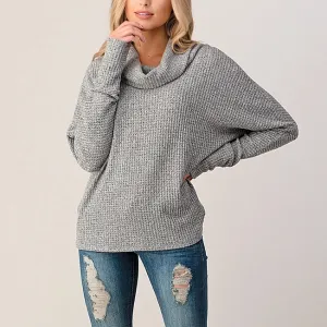 Heimious Waffle Knit Cowl Turtleneck Sweater