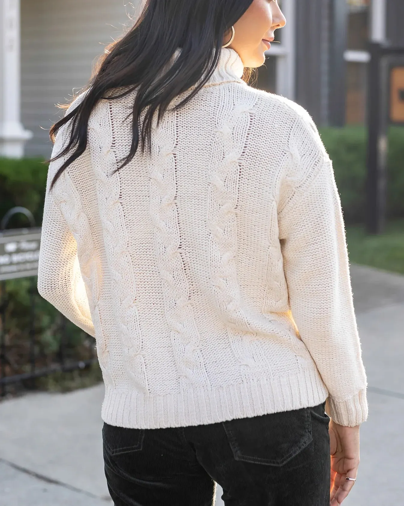 High Neck Cable Knit Sweater in Ivory by Grace & Lace (Ships in 1-2 Weeks)