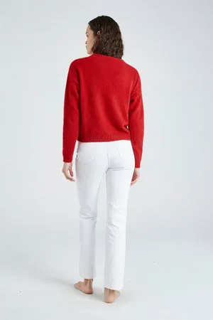 HOLLY ROUND NECK CASHMERE SWEATER - CHERRY RED