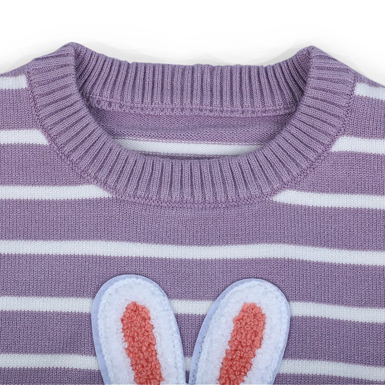 Hopping Rabbit Striped Premium Full Sleeves Knitted Sweater - Purple