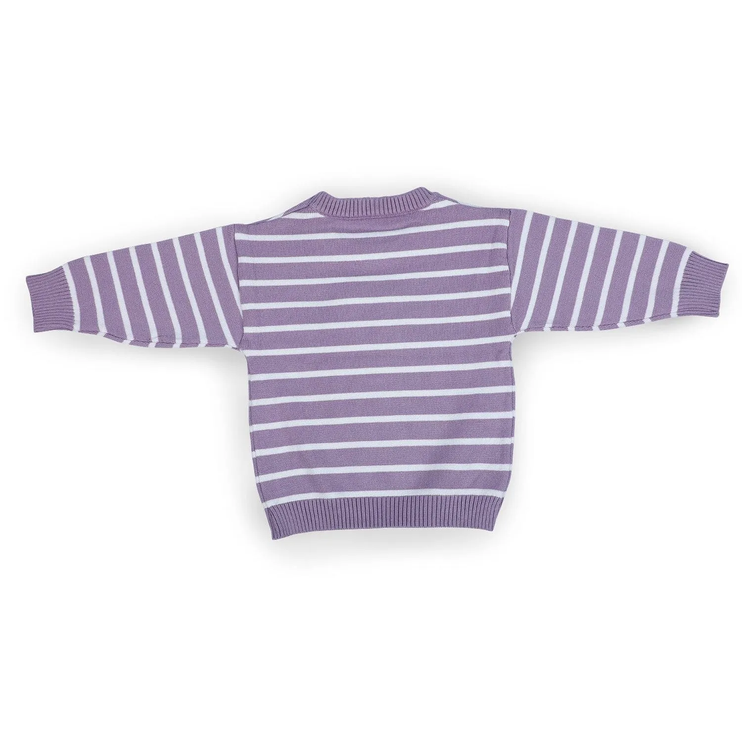 Hopping Rabbit Striped Premium Full Sleeves Knitted Sweater - Purple