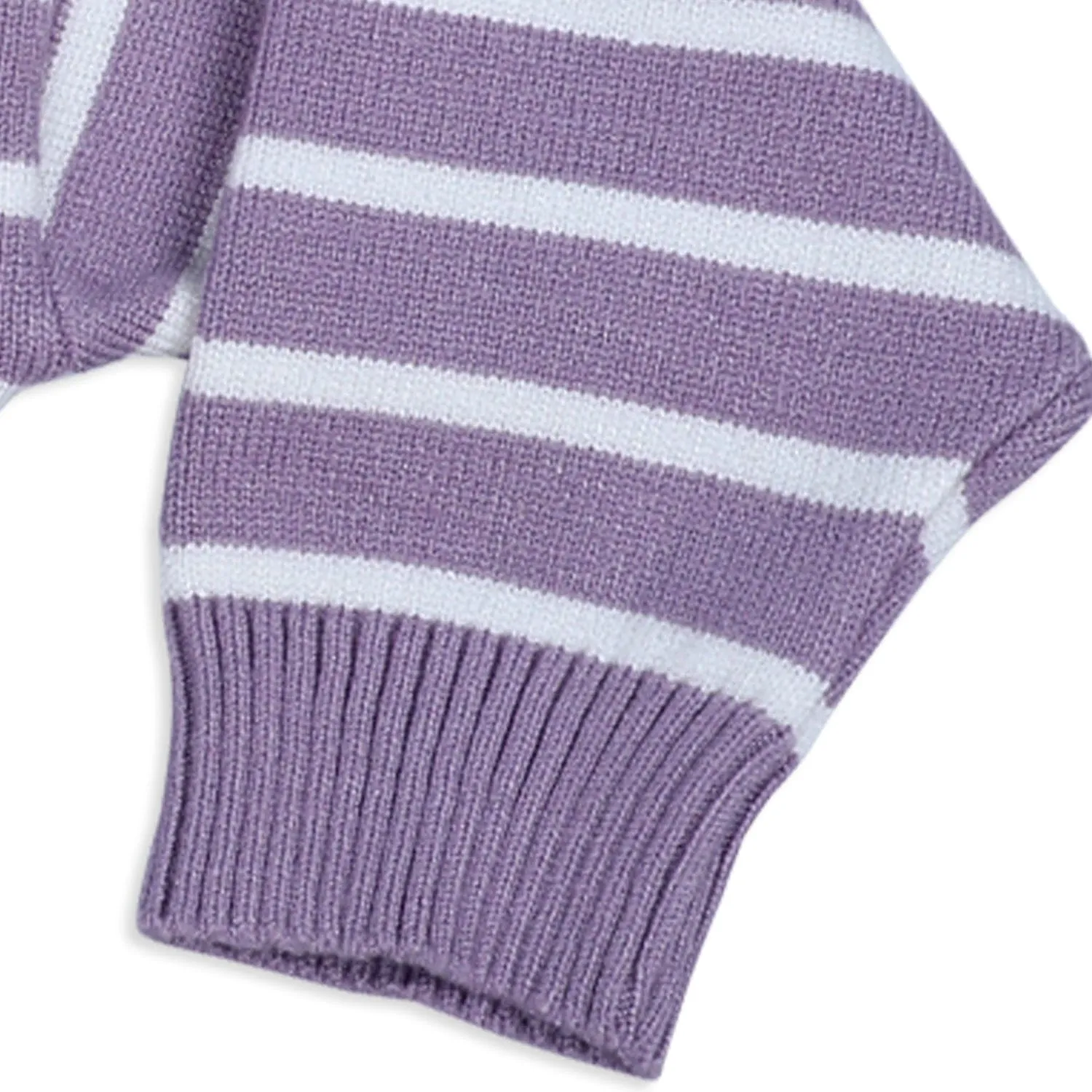 Hopping Rabbit Striped Premium Full Sleeves Knitted Sweater - Purple