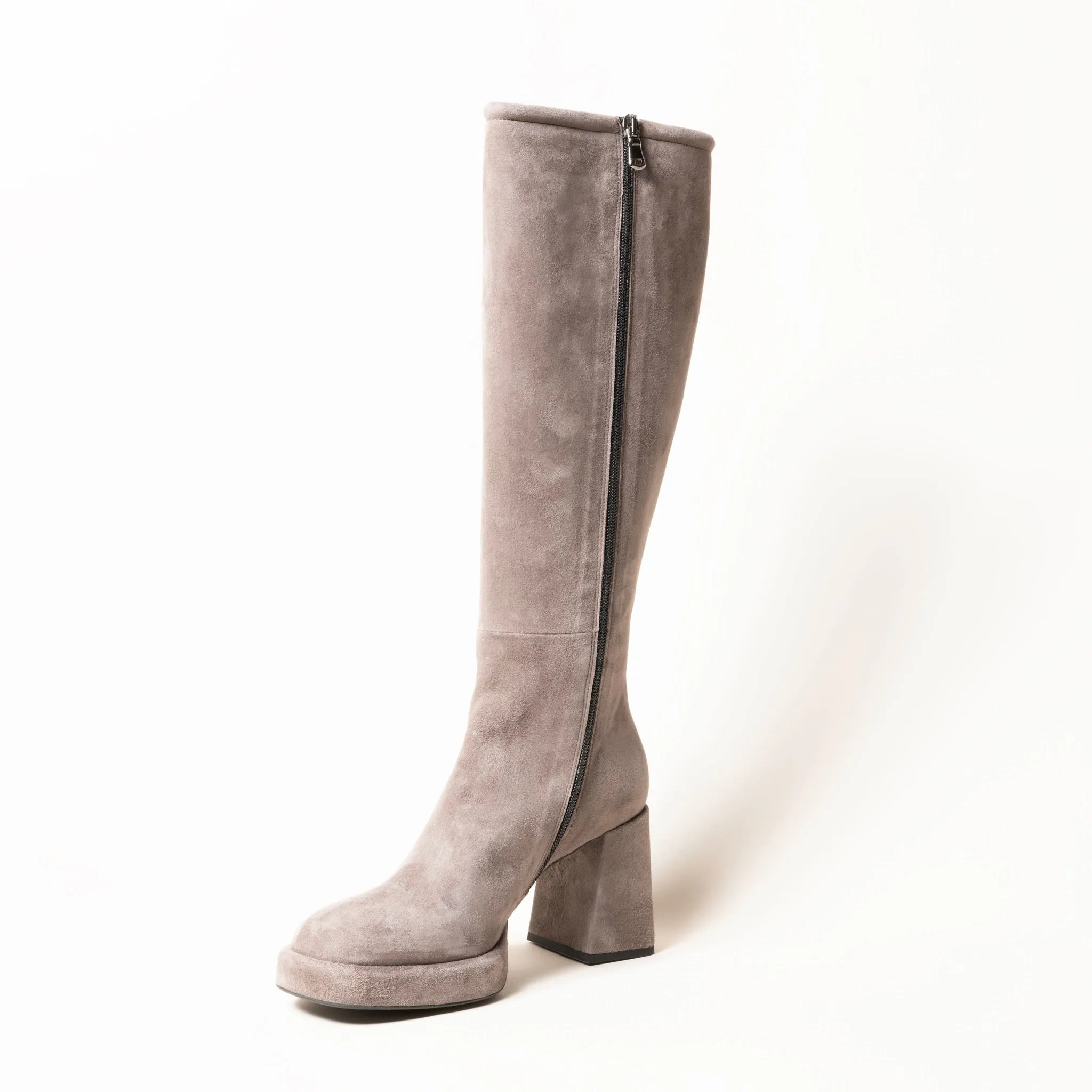 Jenna Platform Boots in Taupe Suede