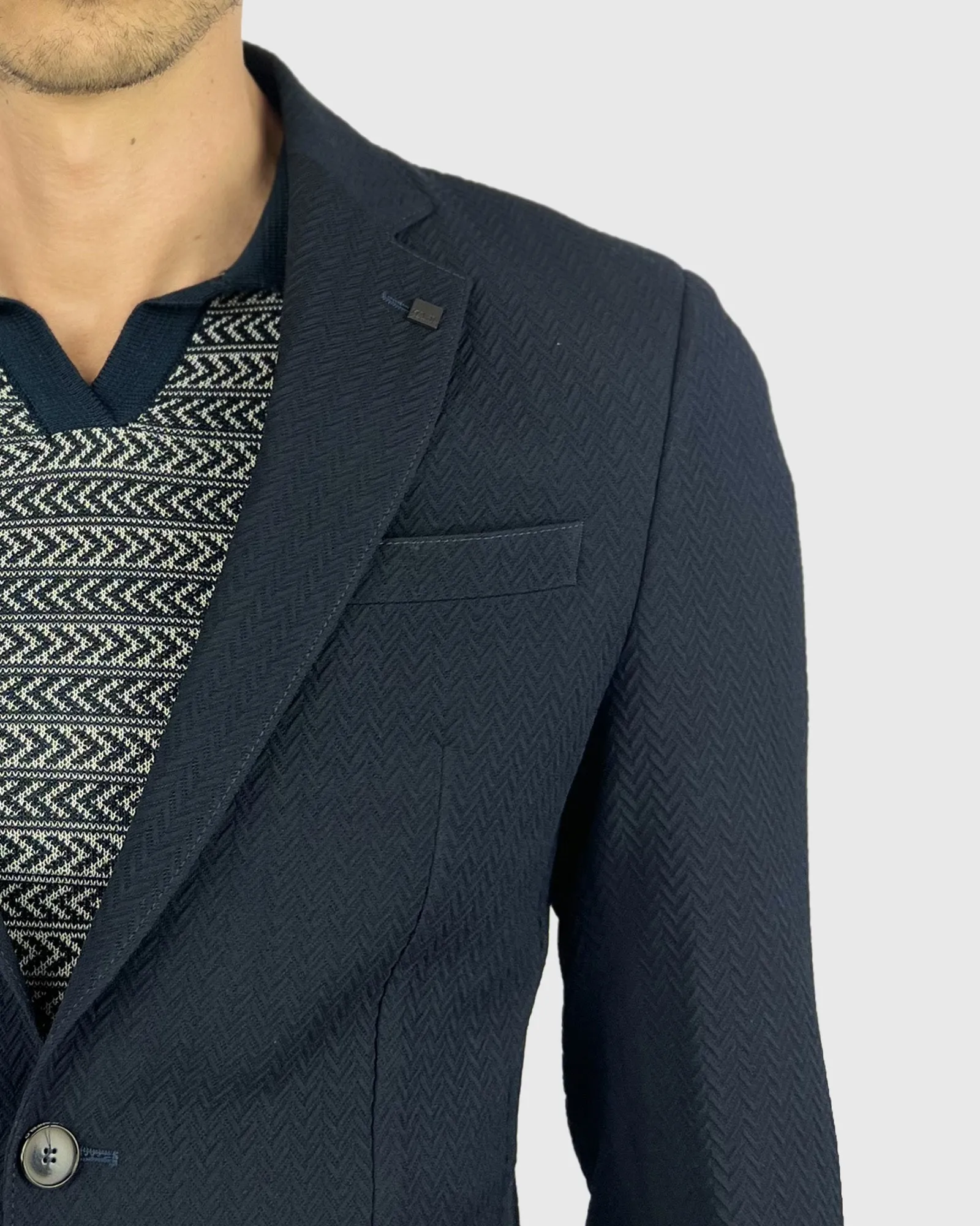 KARL LAGERFELD 524030 NAVY HERRINGBONE BLAZER