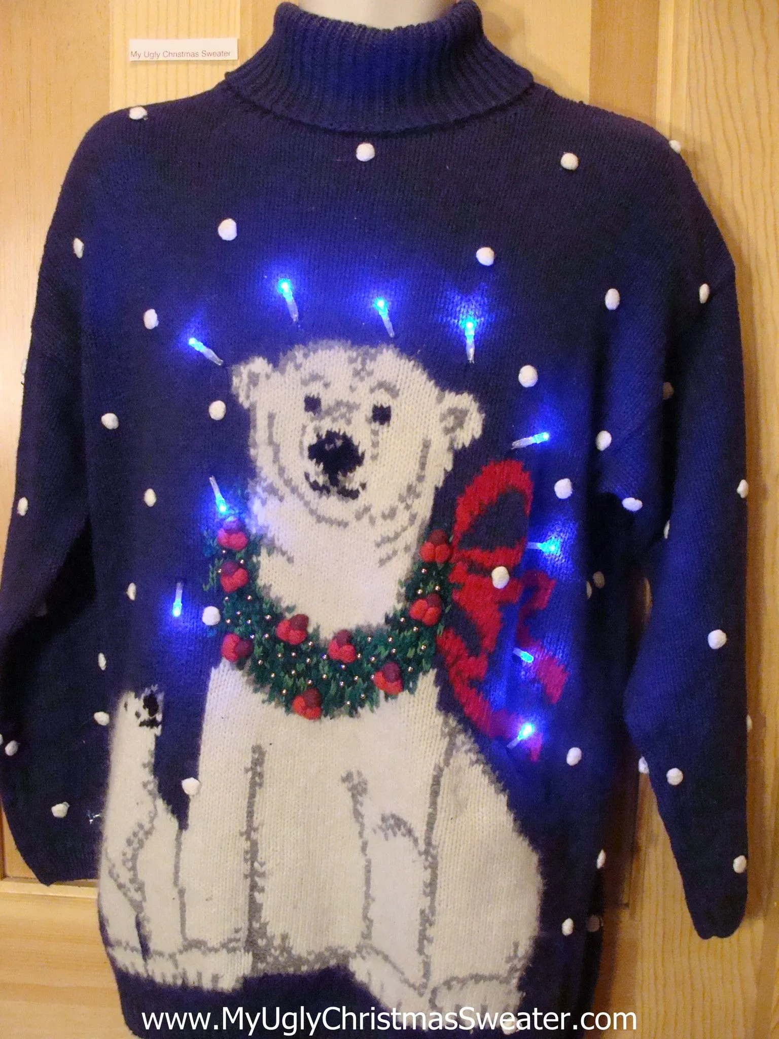 Light Up Christmas Sweater Polar Bear PomPom Snow