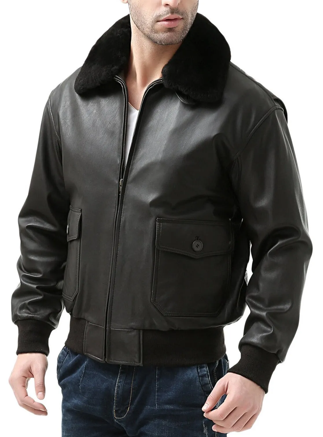 Maverick Black Leather Bomber Jacket