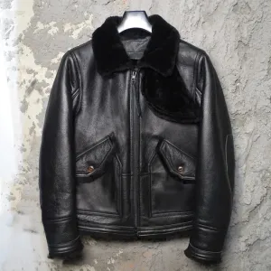 Men's Natural Sheepskin Shearling Leather Bomber Jacket