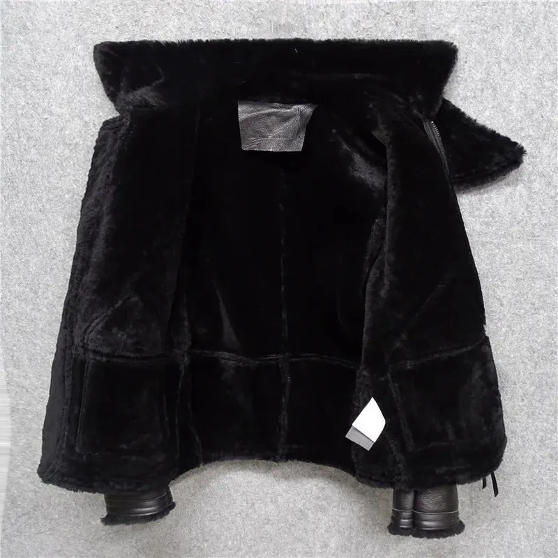 Men's Natural Sheepskin Shearling Leather Bomber Jacket