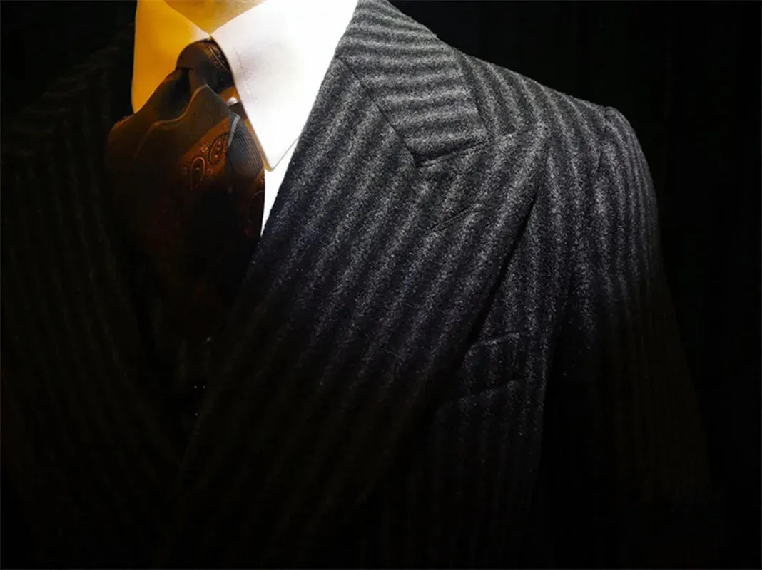 Men's Striped Tweed Double-breasted Suit Jacket Blazer - Classic Vintage Wedding Dress