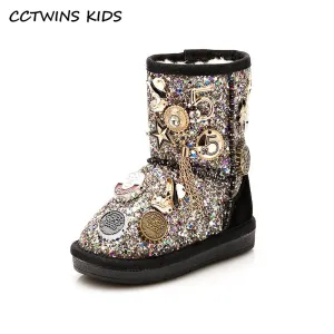 MOF Kids boots winter snow boots children fashionable boots girls glitter boots toddlers warm fur