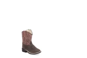 Old West Infant Girls Broad Square Toe Mauve/Brown Leather Zip Cowboy Boots