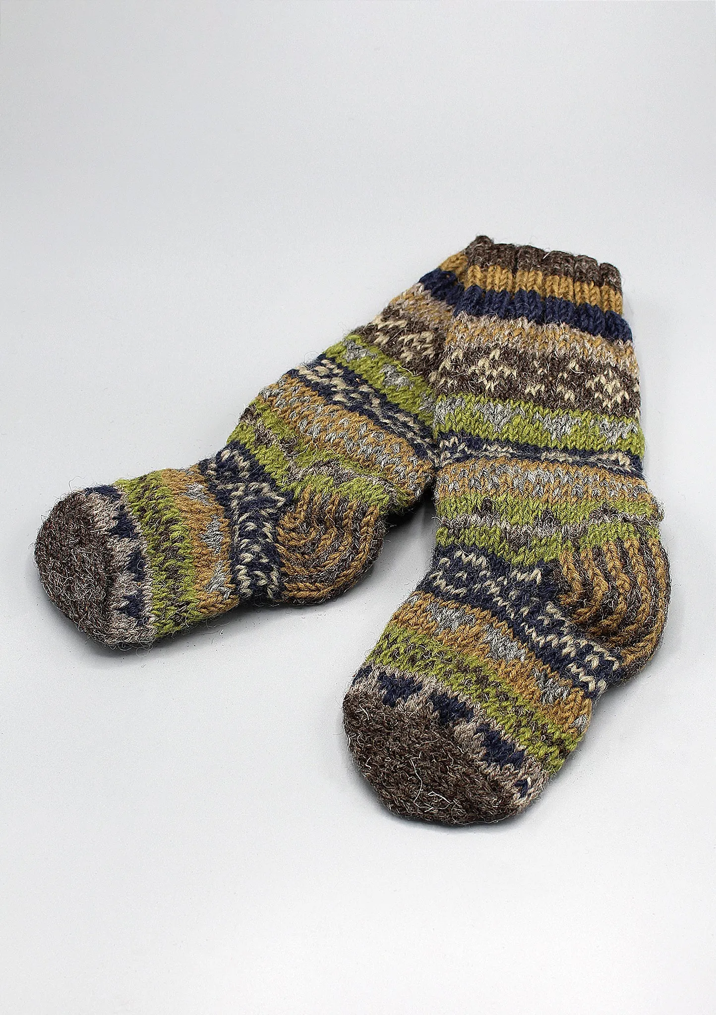 Olive Green Multicolored Childrens' Woolen Socks