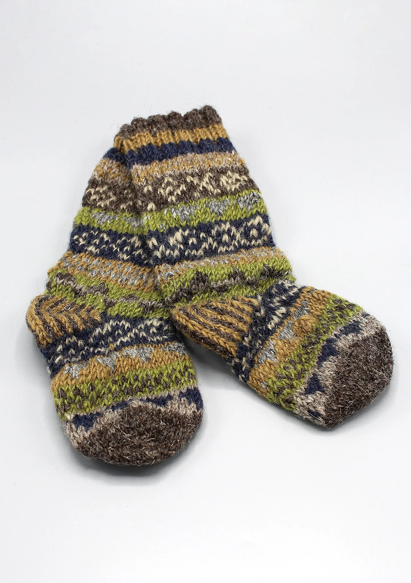 Olive Green Multicolored Childrens' Woolen Socks